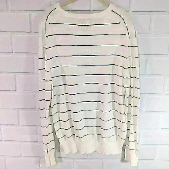 GAP White/Navy Stripe Lightweight V Neck Cotton Sweater - Picture 2 of 4